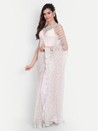 kasee Women White Floral Embroidered Net Saree | Grocsy