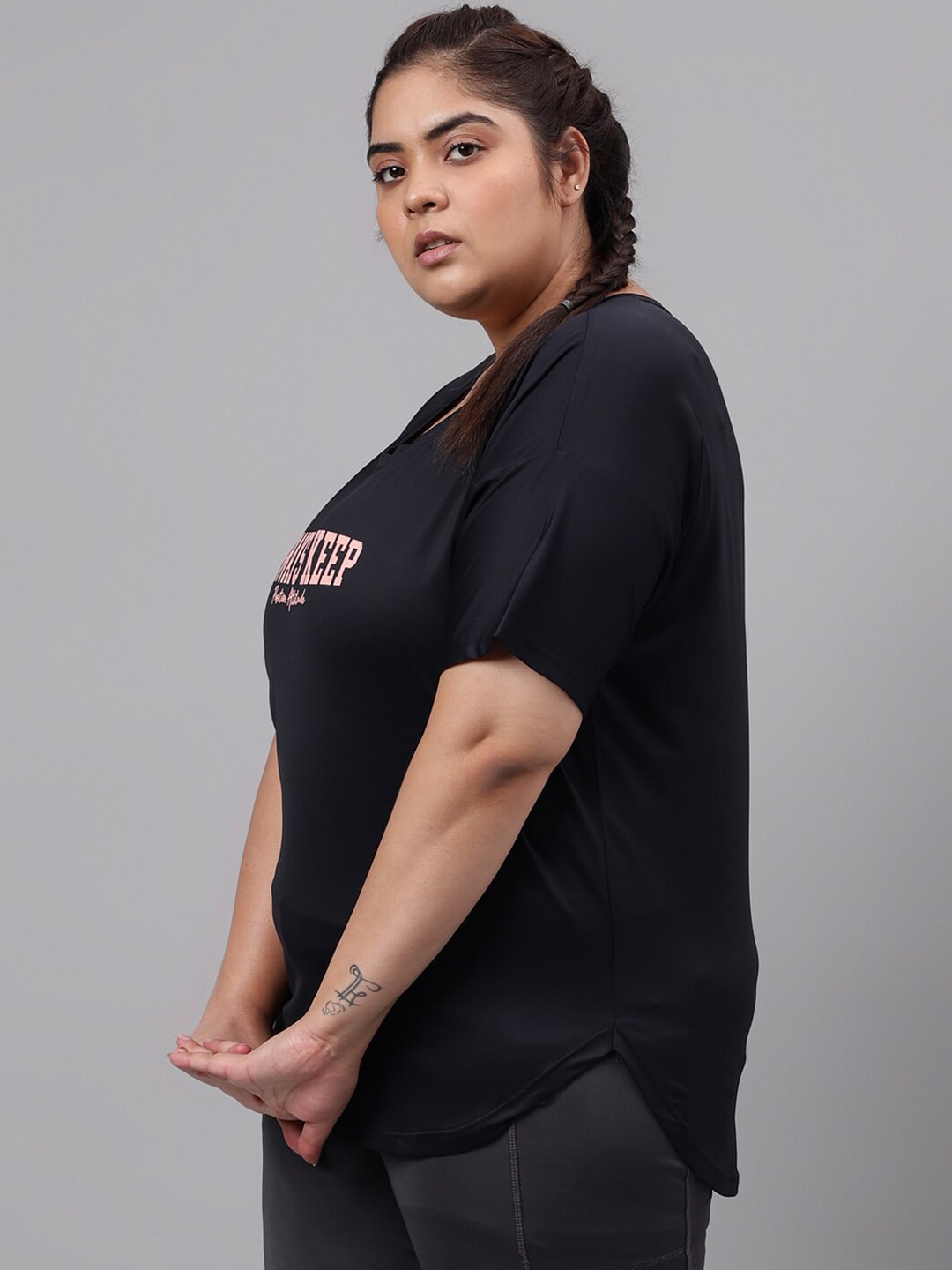 MKH Plus Size Typography Printed Relaxed Fit Dri FIT T-shirt | Grocsy