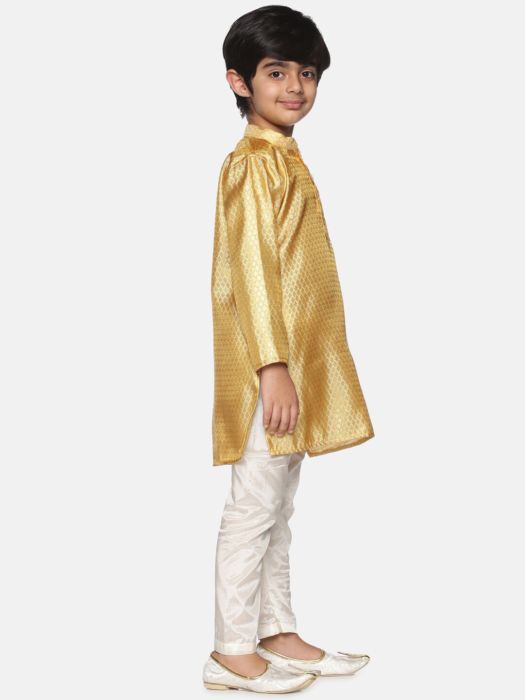Sethukrishna Boys Gold-Toned & Off-White Kurta With Pyjamas | Grocsy
