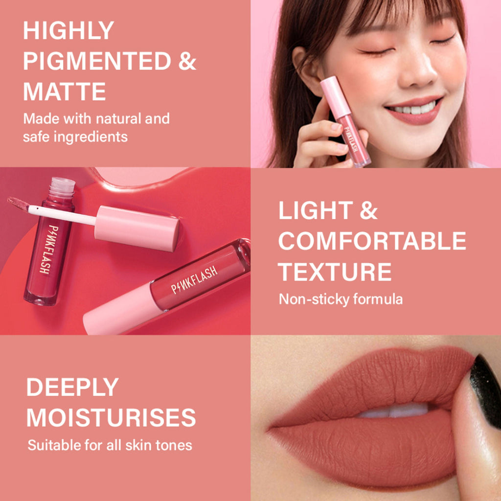 PINKFLASH Melting Matte Lip Cream - P01 Dolly Pink | Grocsy