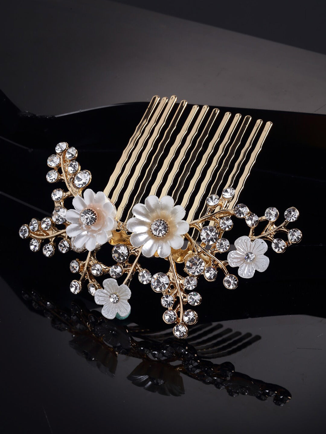 Panash Women Gold-Toned & White Embellished Comb Pin | Grocsy