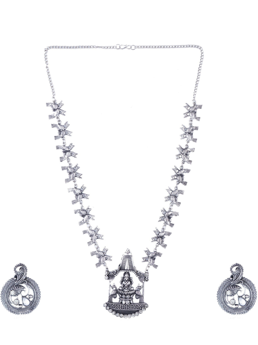 Cardinal Silver-Toned Oxidised Long Jewellery Set Jewellery Set | Grocsy