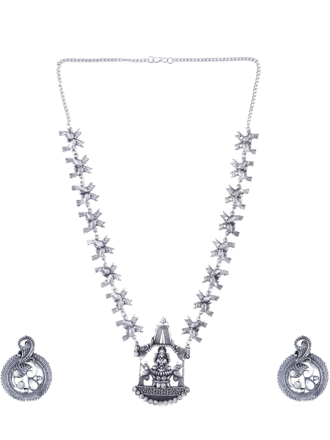 Cardinal Silver-Toned Oxidised Long Jewellery Set Jewellery Set | Grocsy