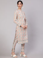 Aks Floral Printed Pure Cotton Kurta With Trousers | Grocsy