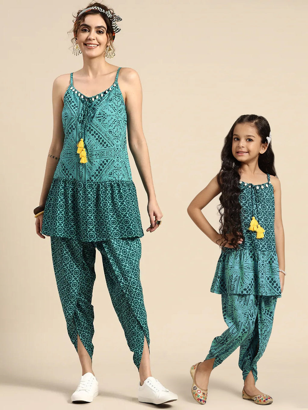 Sangria Printed Shoulder Straps A-Line Kurti with Dhoti Pants | Grocsy