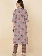 HERE&NOW Women Coffee Brown Floral Embroidered Straight Kurta With Trousers | Grocsy
