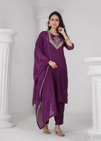 Ethnic Festive Wear Reyon Wine Stitched Suit With Dupatta - Tanisha | Grocsy