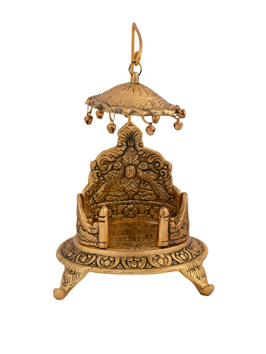 CraftVatika Gold-Polished Ladoo Gopal Singhasan/Pooja Chowki Showpiece | Grocsy