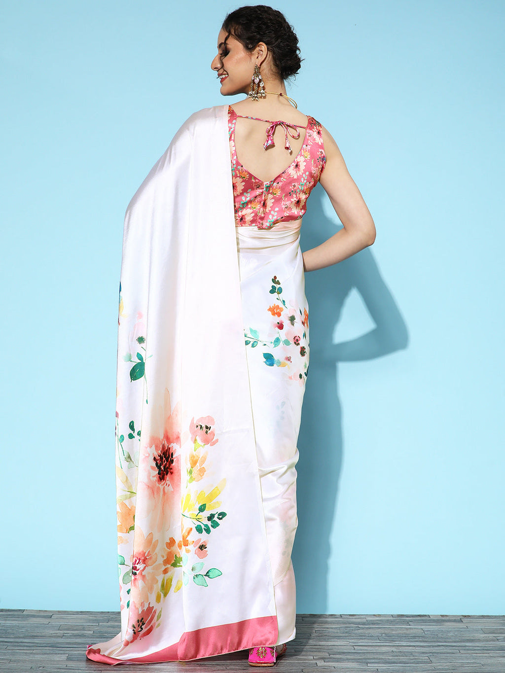 Saree Mall Floral Saree with Printed Border | Grocsy