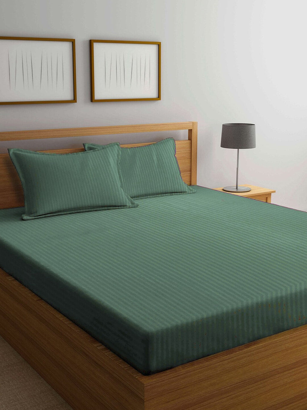 KLOTTHE Green Striped 210 TC Bedsheet with Pillow Covers | Grocsy