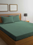 KLOTTHE Green Striped 210 TC Bedsheet with Pillow Covers | Grocsy
