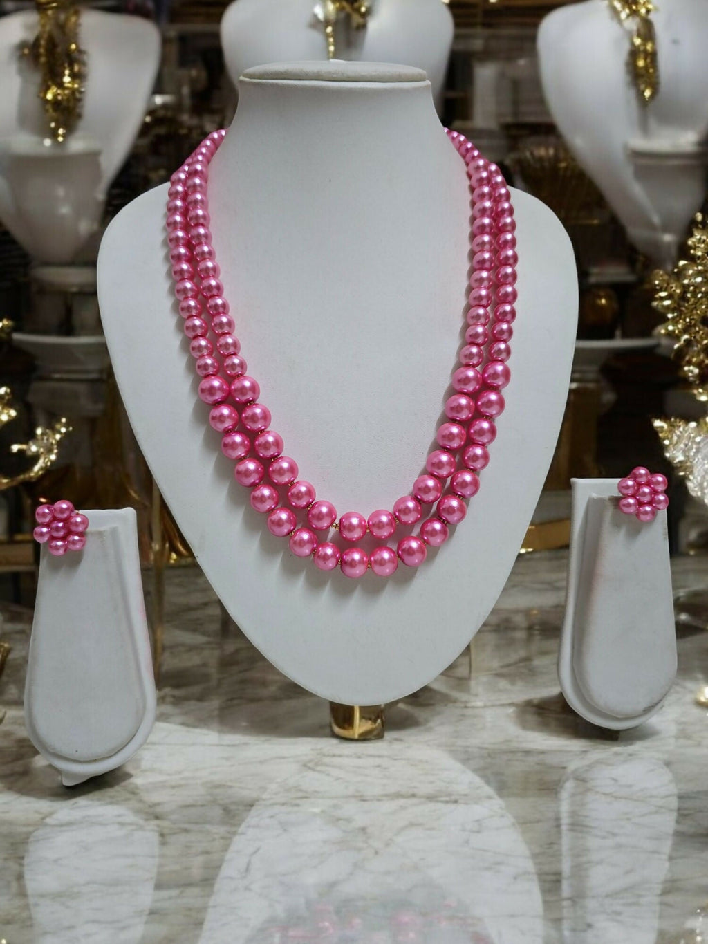 Inhanns Everyday Workwear Pearl Set (Double Layered Pearls) - Pink | Grocsy
