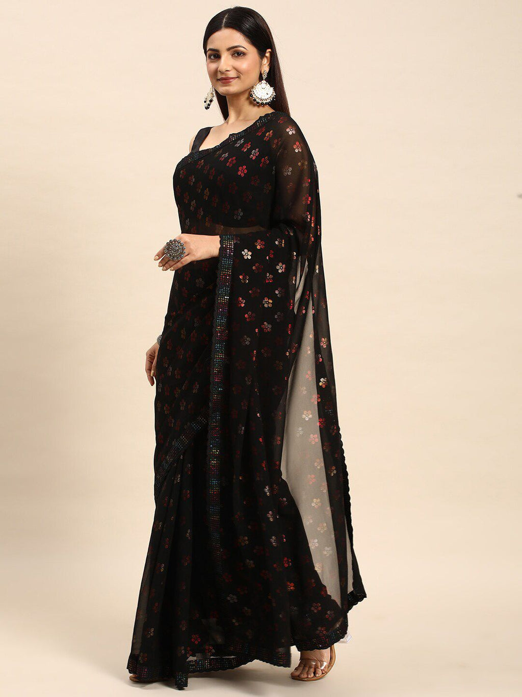 kasee Floral Printed Sequinned Saree | Grocsy