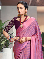 Saree Mall Magenta & Purple Striped Zari Saree | Grocsy