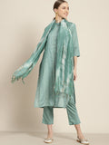 Sangria Women Sea Green Ethnic Motifs Sequinned Liva Kurta with Trousers & With Dupatta | Grocsy