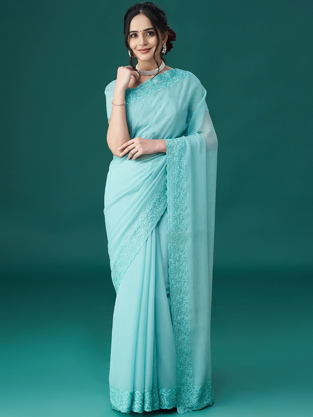 kasee Ethnic Motifs Embroidered Embellished Saree | Grocsy