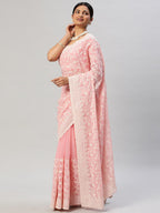 kasee Floral Embroidered Pure Chiffon Saree | Grocsy