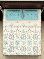 SPACES Reagalis Cream Ethnic Motifs 140 TC Cotton Queen Bedsheet & 2 Pillow Covers | Grocsy