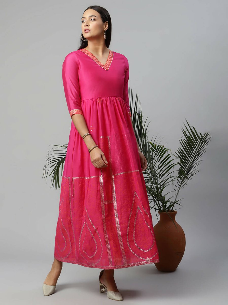 Ahalyaa Womens Pink Crepe Printed Dress | Grocsy
