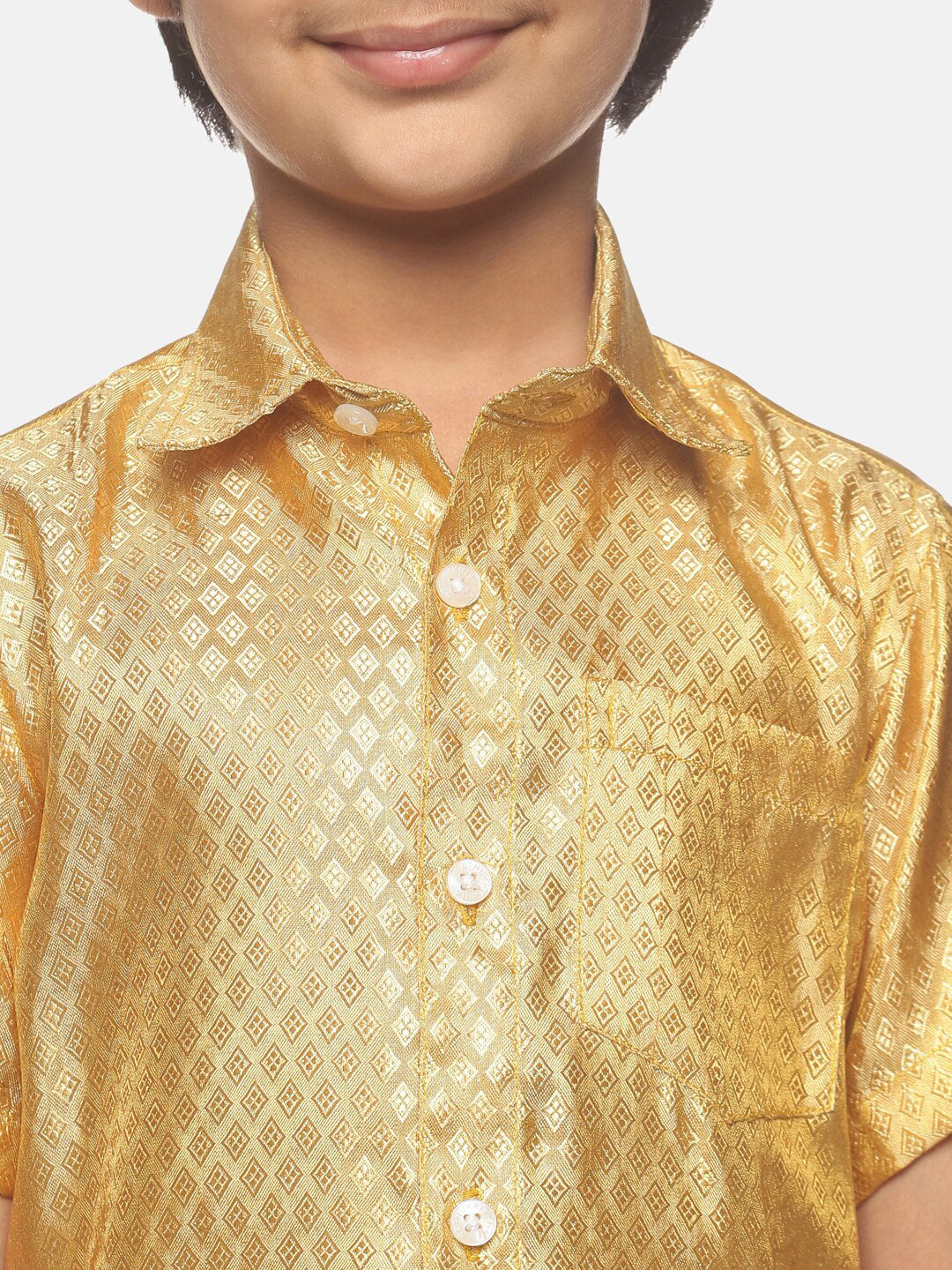 Sethukrishna Boys Gold-Toned Shirt with Dhoti | Grocsy