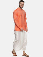 Sethukrishna Men Orange Empire Kurta with Dhoti Pants | Grocsy