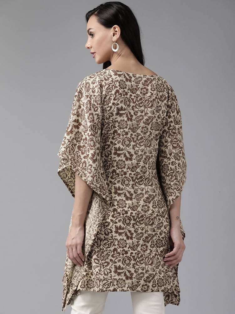 Yufta Women Brown & Beige Printed Kaftan Kurta | Grocsy