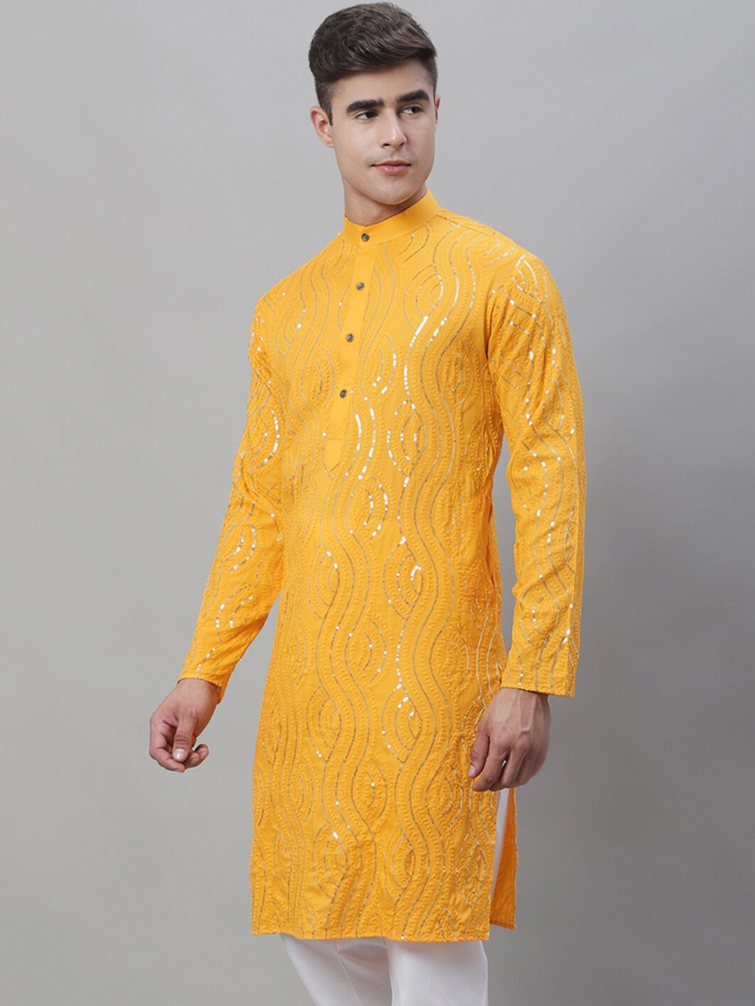 Sojanya Ethnic Motifs Embroidered Sequinned Pure Cotton Kurta | Grocsy