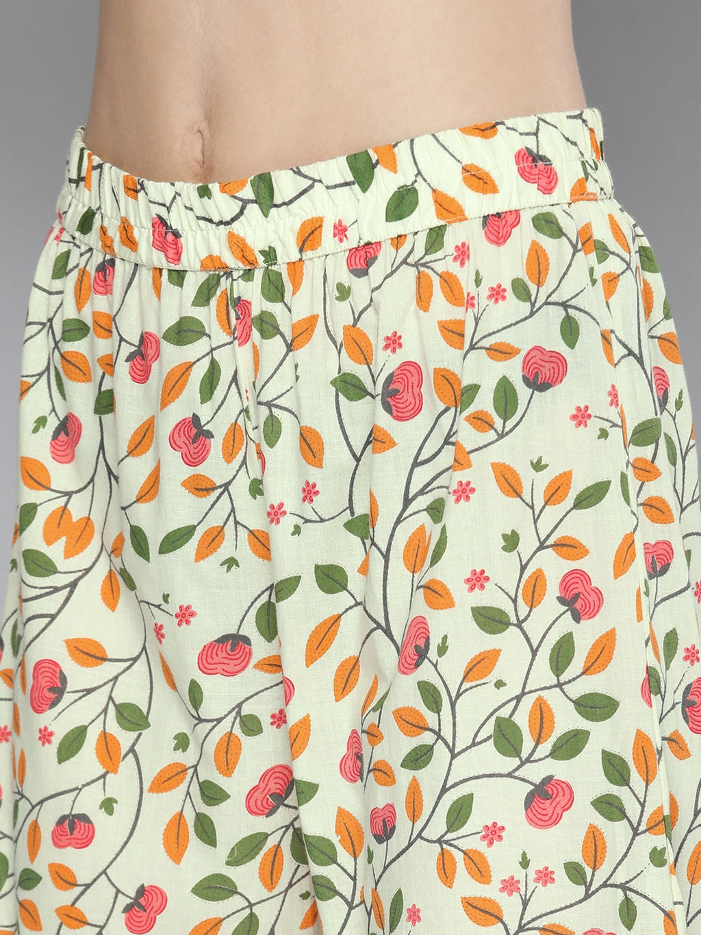 HERE&NOW Women Floral Printed Gotta Patti Pure Cotton Kurta with Sharara & Dupatta | Grocsy