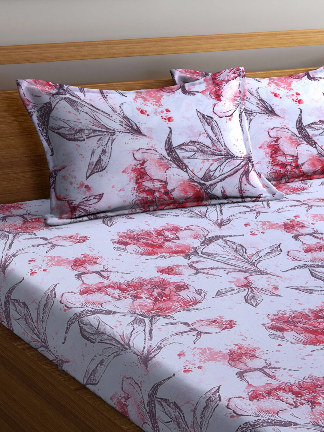 BOMBAY DYEING Floral Printed 100 TC Cotton Queen Bedsheet with 2 Pillow Covers | Grocsy