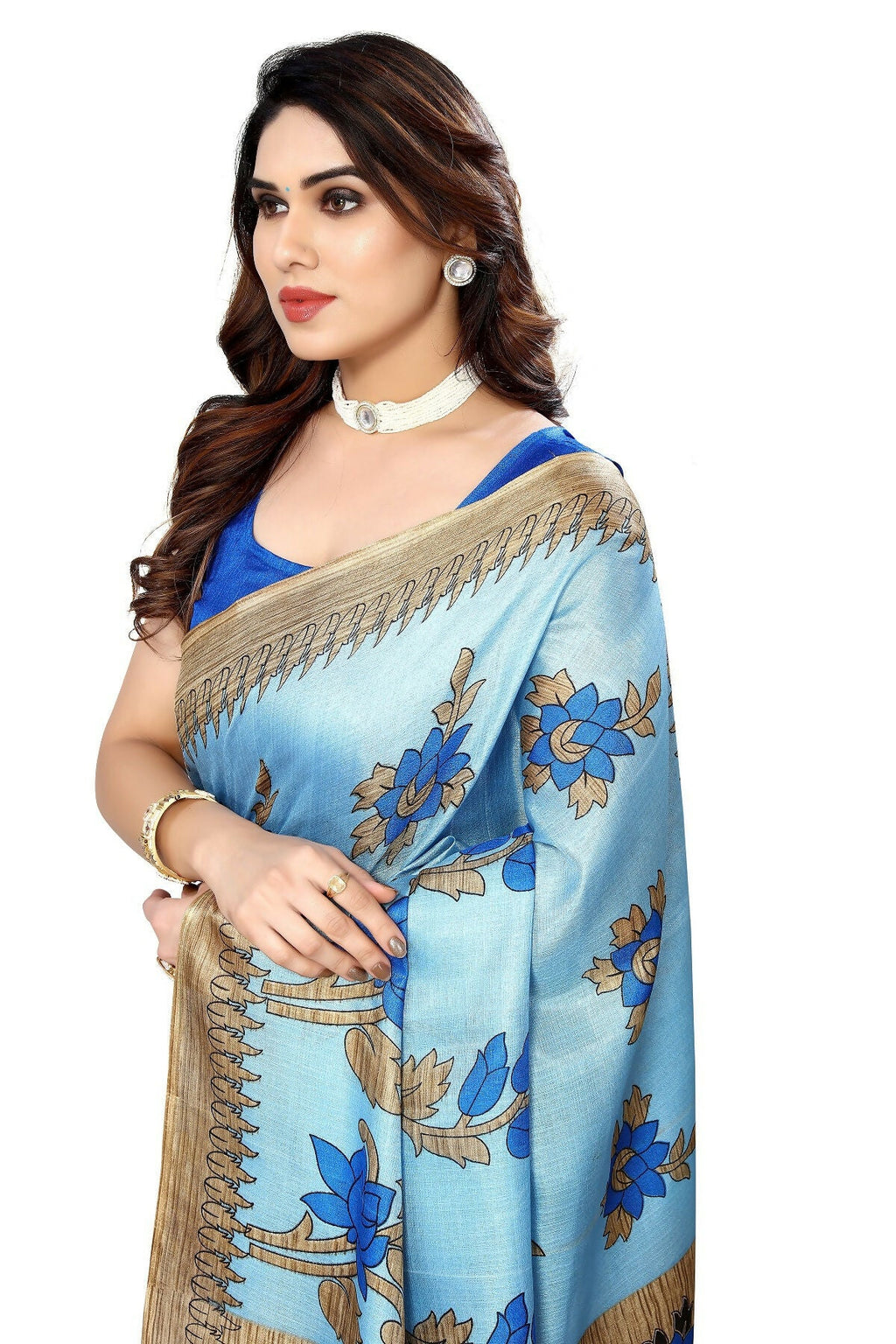 Vamika blue Printed Art Silk Saree | Grocsy