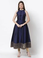 Myshka Blue Color Silk blend Solid Sleeveless Anarkali Gown With Dupatta | Grocsy