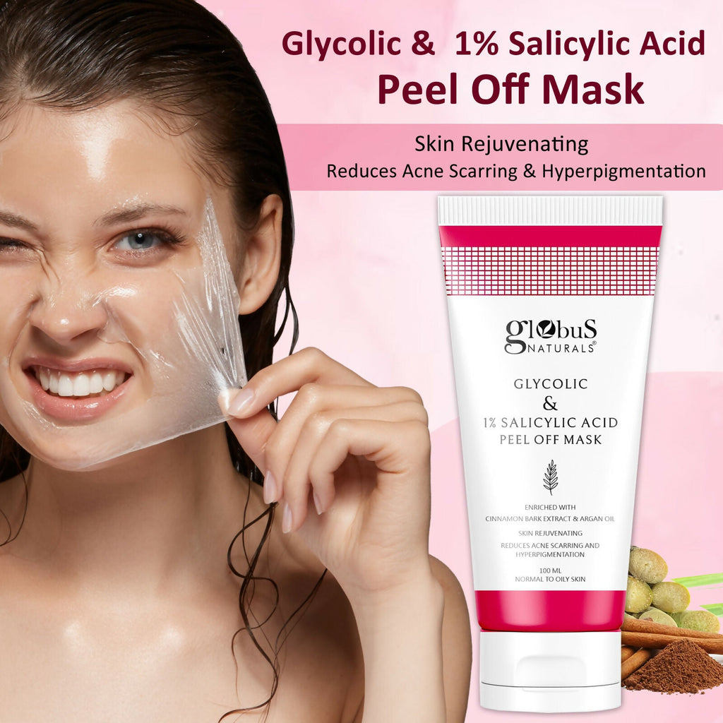 Globus Naturals Glycolic & 1% Salicylic Acid Anti Acne Peel Off Mask | Grocsy