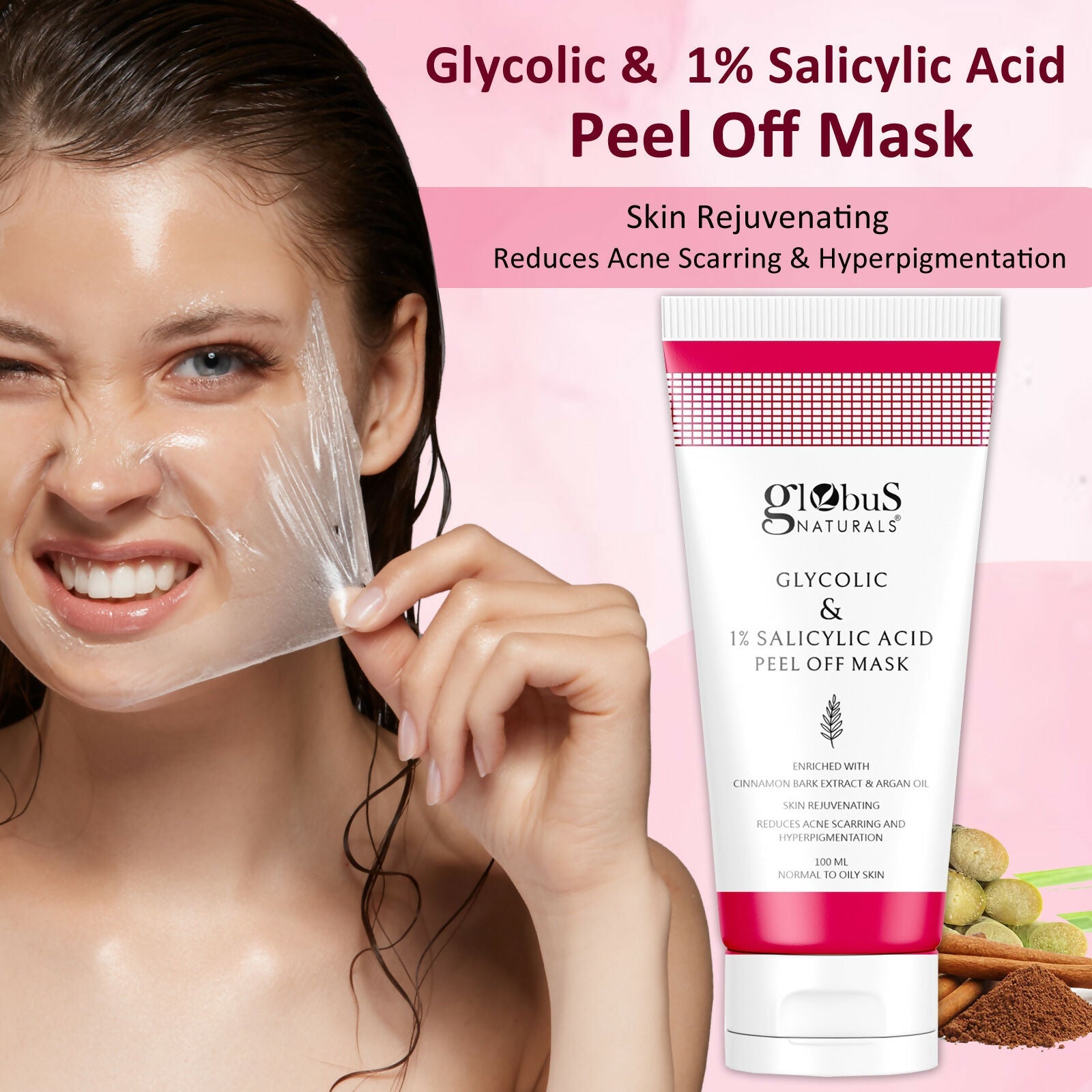 Globus Naturals Glycolic & 1% Salicylic Acid Anti Acne Peel Off Mask | Grocsy