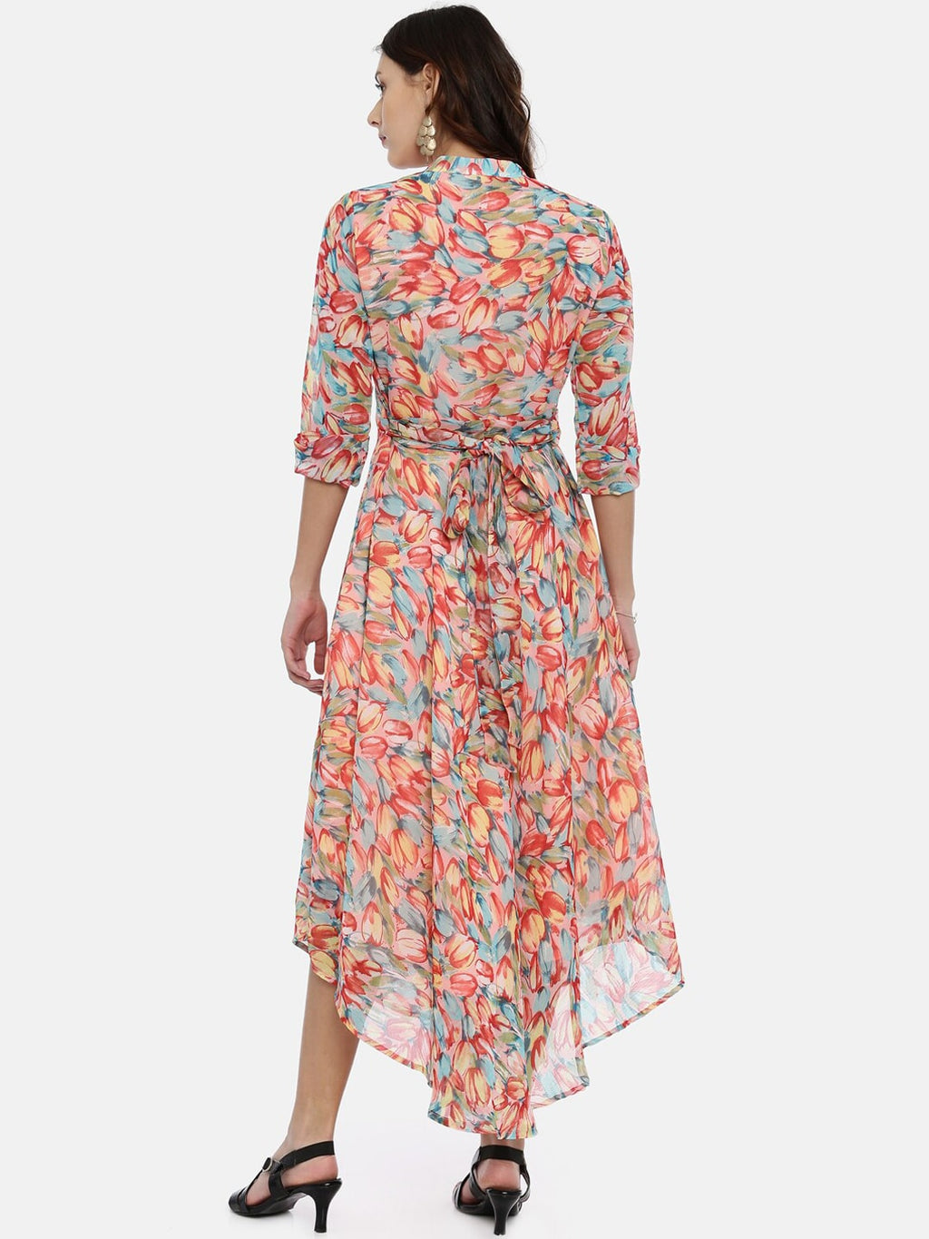Souchii Multicoloured Floral Print Fit & Flare Asymmetric Dress | Grocsy