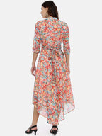 Souchii Multicoloured Floral Print Fit & Flare Asymmetric Dress | Grocsy