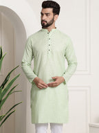 Sojanya Men Green Dobby Checked Straight Kurta | Grocsy