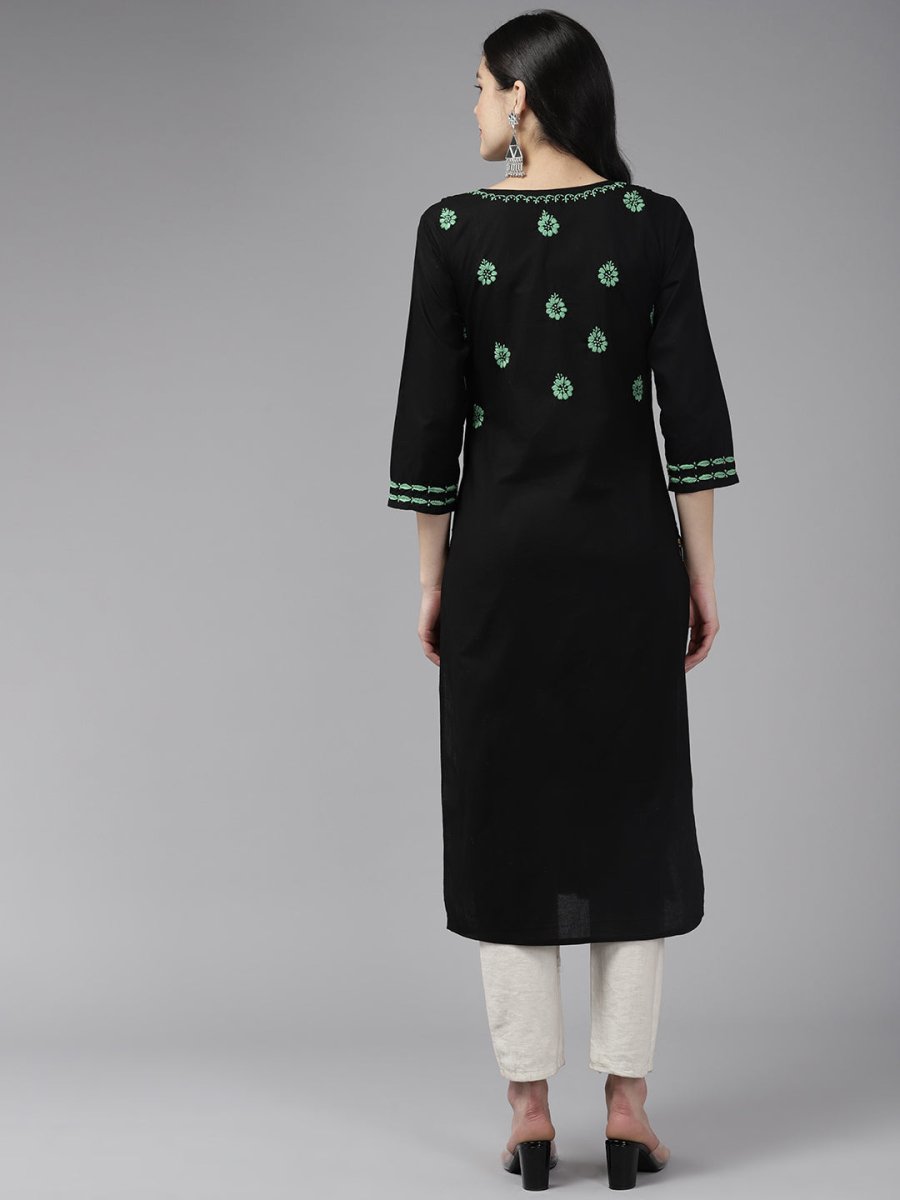 ADA Women Ethnic Motifs Embroidered Cotton Chikankari Floral Kurta | Grocsy