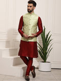 Sojanya Men Maroon Solid Kurta Set & Nehru Jacket | Grocsy