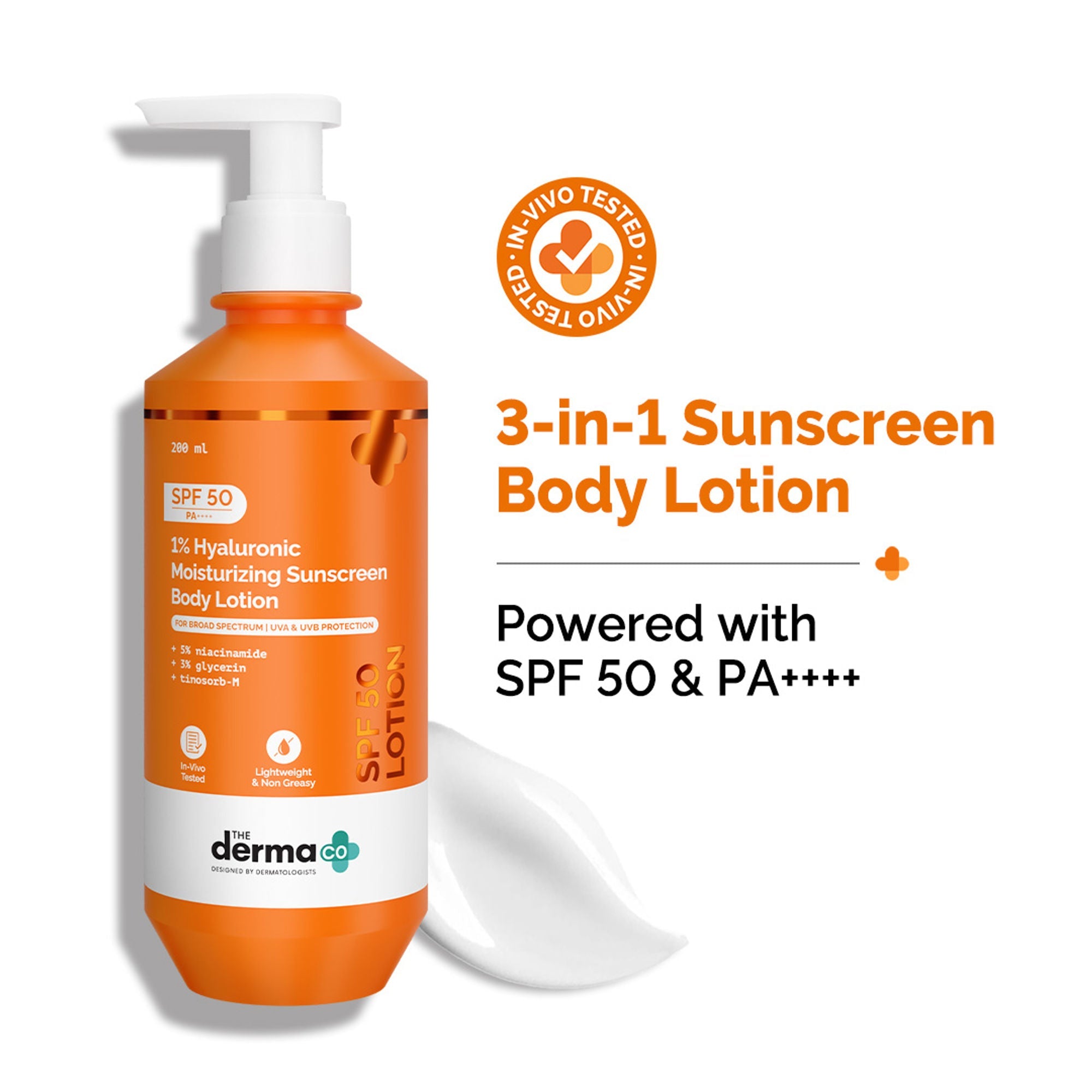 The Derma Co 1% Hyaluronic Moisturizing Sunscreen Body Lotion SPF 50 PA++++ | Grocsy