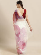 Tikhi Imli White & Pink Organza Printed Saree | Grocsy