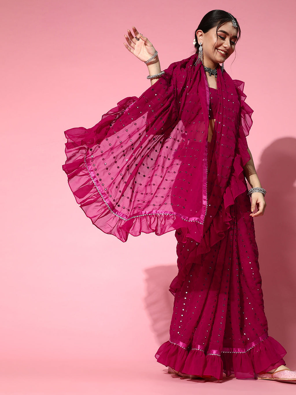 Tikhi Imli Embellished Poly-Georgette Saree with Solid border | Grocsy
