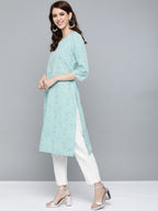 HERE&NOW Women Green & White Bandhani Print Straight Kurta | Grocsy