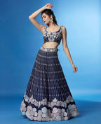 House of Panchhi Navy Blue Color Georgette Multi-Sequins Work Lehenga | Grocsy