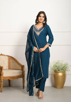 Festive Wear Ethnic Rama Viscose Chanderi Stitched Suit With Dupatta - Tanisha | Grocsy
