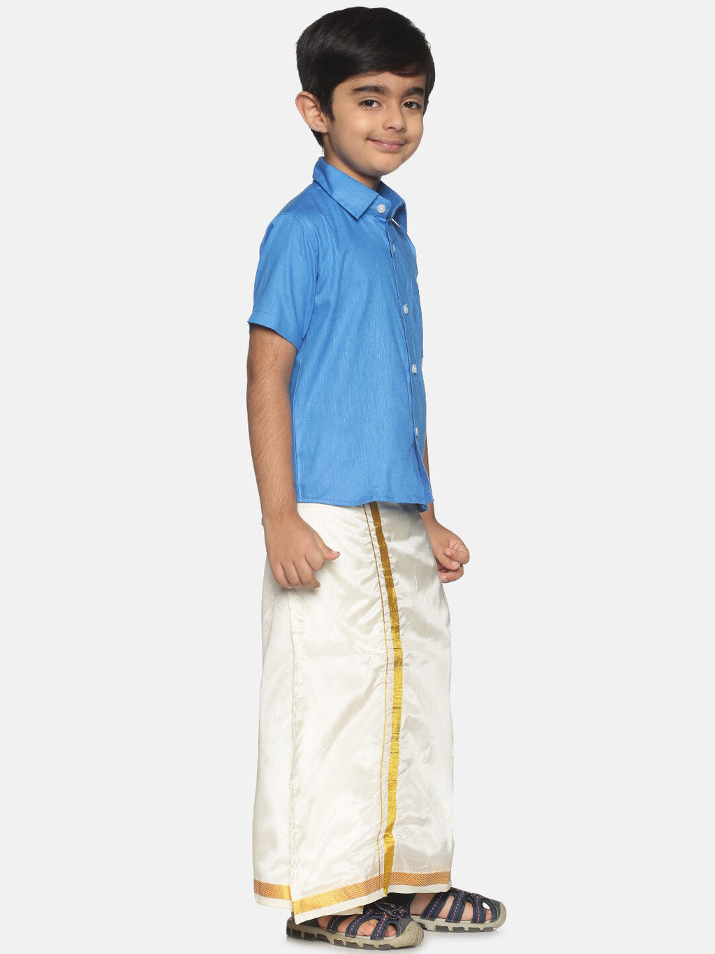 Sethukrishna Blue & White Shirt with Dhoti For Boys | Grocsy