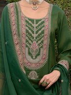 Indo Era Ethnic Motifs Yoke Design Straight Kurta with Trousers & Dupatta | Grocsy