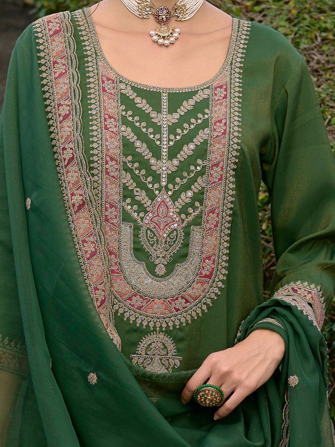 Indo Era Ethnic Motifs Yoke Design Straight Kurta with Trousers & Dupatta | Grocsy