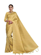 Vardha Women's Beige Color Kanchipuram Raw Silk Saree with Unstitched Blouse Piece | Grocsy