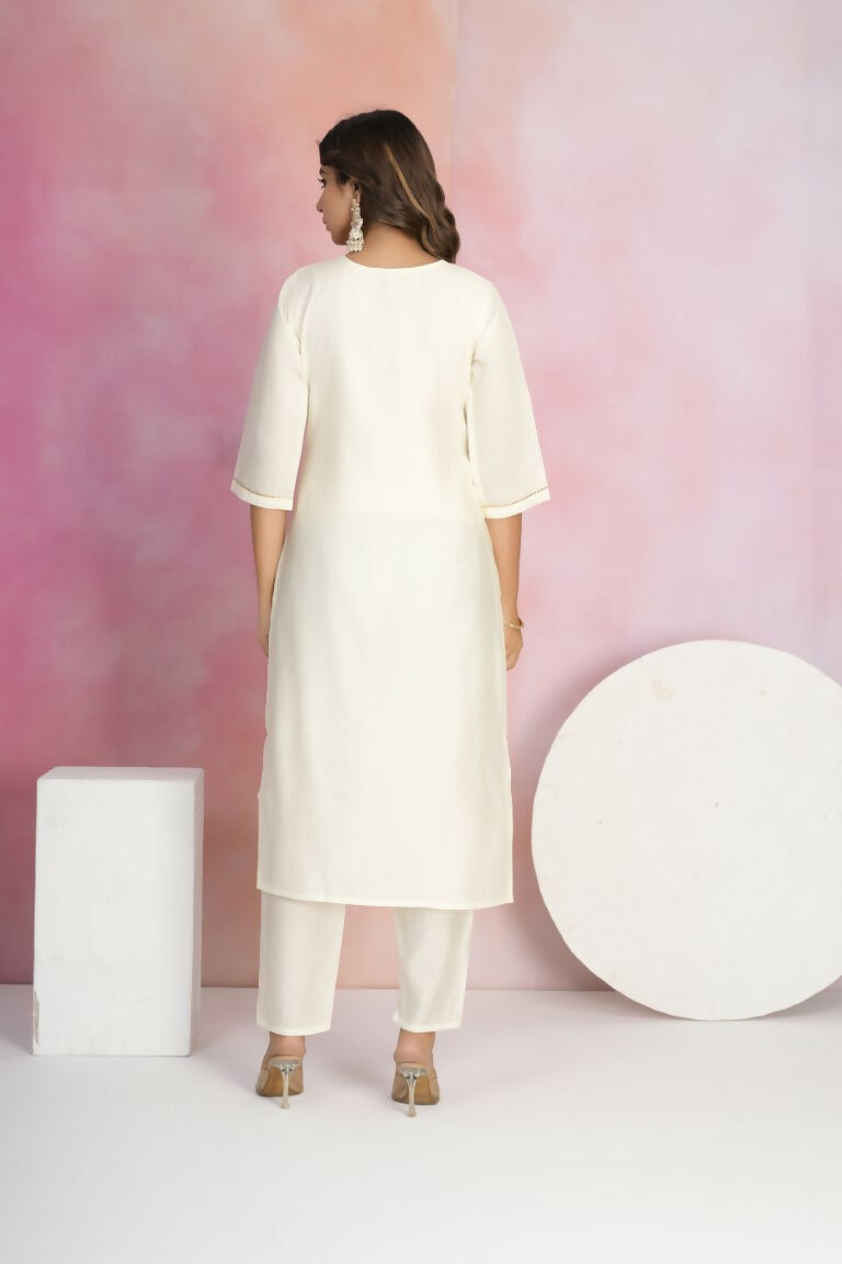 Ethnic Festive Wear Viscose Chanderi Off White Stitched Suit With Dupatta - Tanisha | Grocsy
