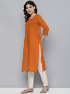 HERE&NOW Women Orange Embroidered Kurta | Grocsy